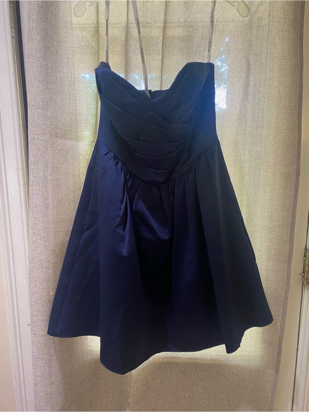 David's Bridal Navy Strapless Pleated Sweetheart Dress